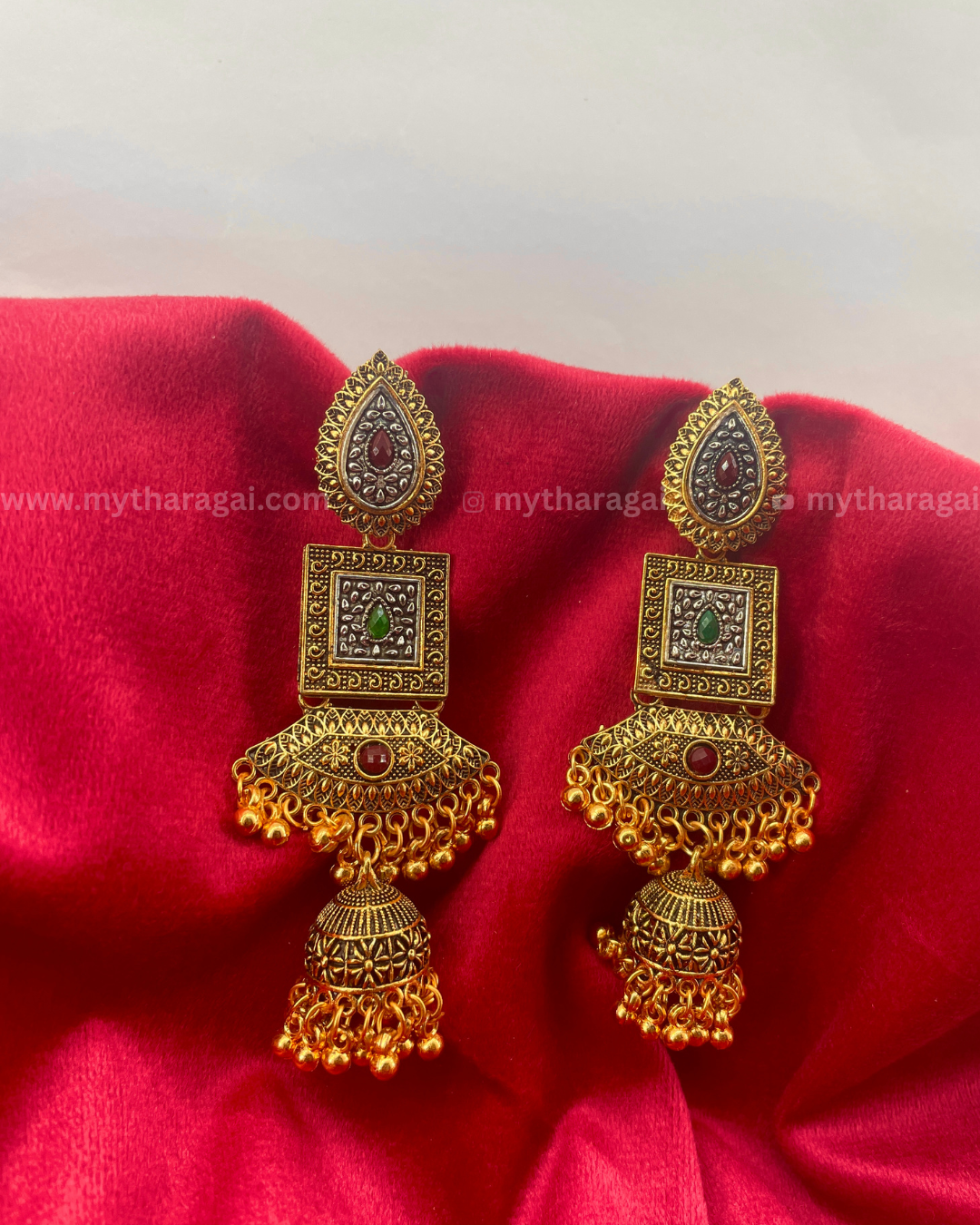 Antique Golden Beads Long Jhumka | Traditional Temple Earrings – Tharagai