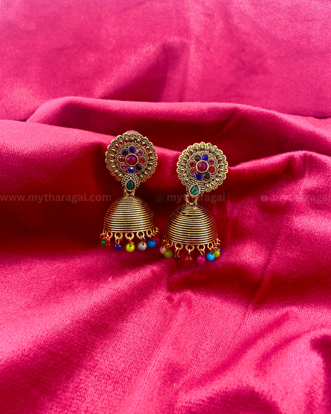 Colorful Antique Jhumka | Traditional Ethnic Earrings – Tharagai