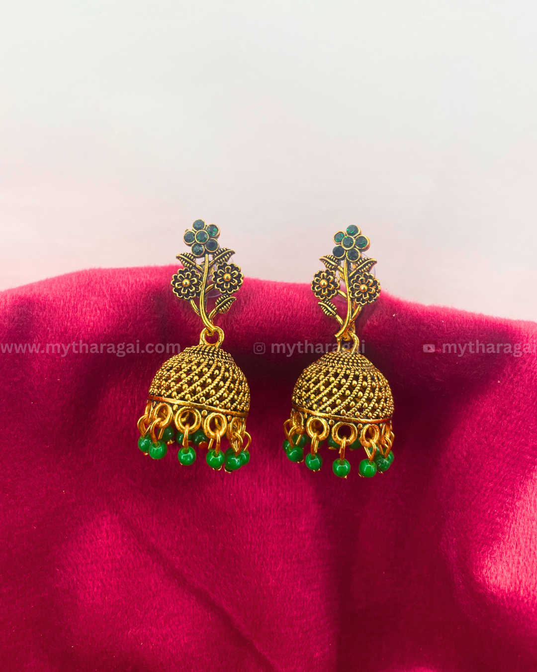 Antique Floral Jhumka with Pearls – Traditional Designer Earrings by Tharagai
