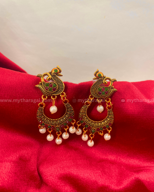 🦚 Peacock with Beads Earrings | Handcrafted Ethnic Jewelry – Tharagai