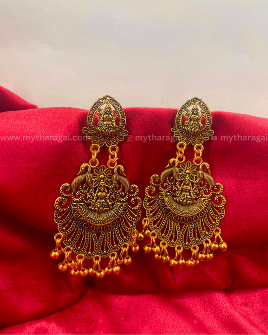 Lakshmi with Dual Peacock Earrings | Temple Jewelry Handcrafted – Tharagai