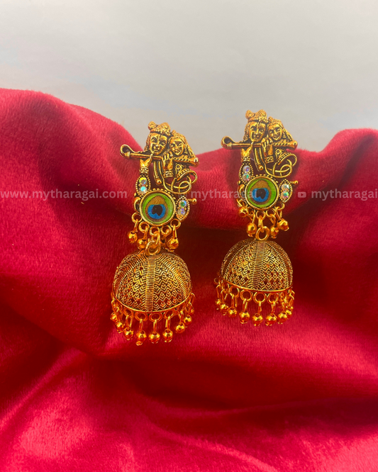 Radha Krishna Flute Earrings | Divine Handcrafted Jewelry – Tharagai