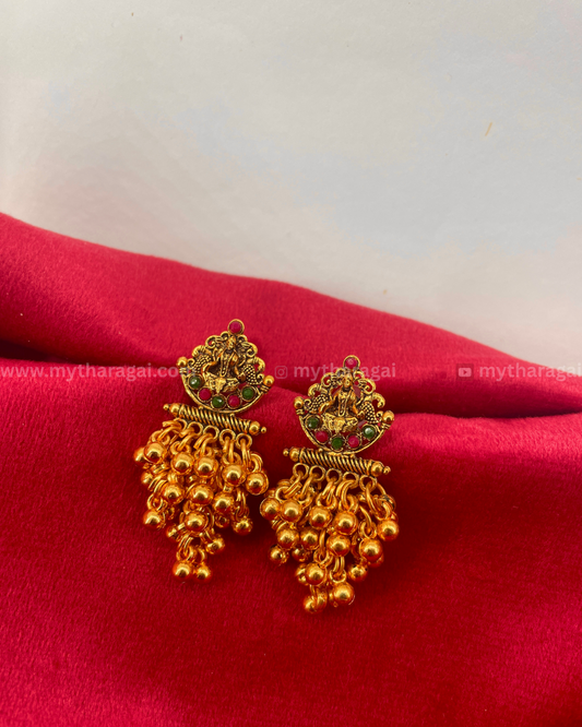Lakshmi Antique Earrings with Golden Beads | Temple Jewelry – Tharagai