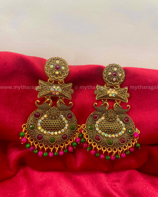 Antique Stone Long Jhumka Earrings | Traditional Antique Jewelry – Tharagai