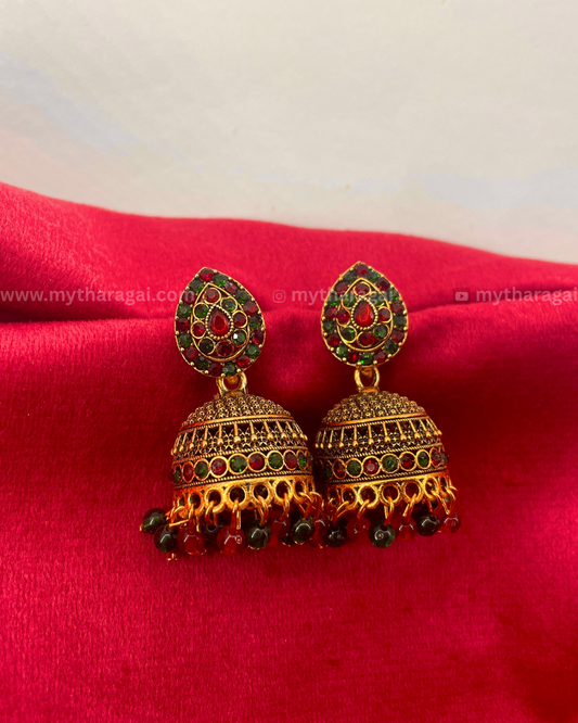 Elegant Antique Jhumka with Beads | Traditional Ethnic Earrings – Tharagai