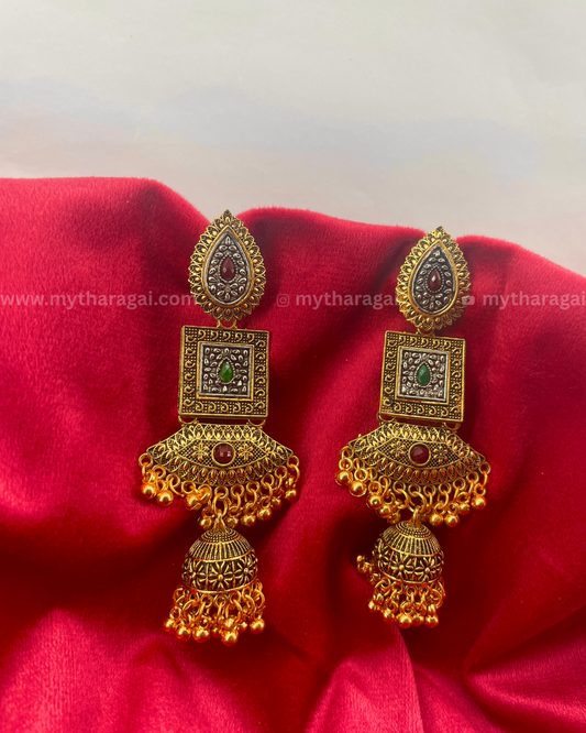 Antique Golden Beads Long Jhumka | Traditional Temple Earrings – Tharagai