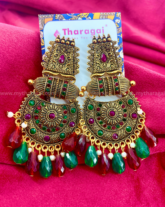 Traditional Antique Earrings with Colourful Beads | Temple Jewelry – Tharagai