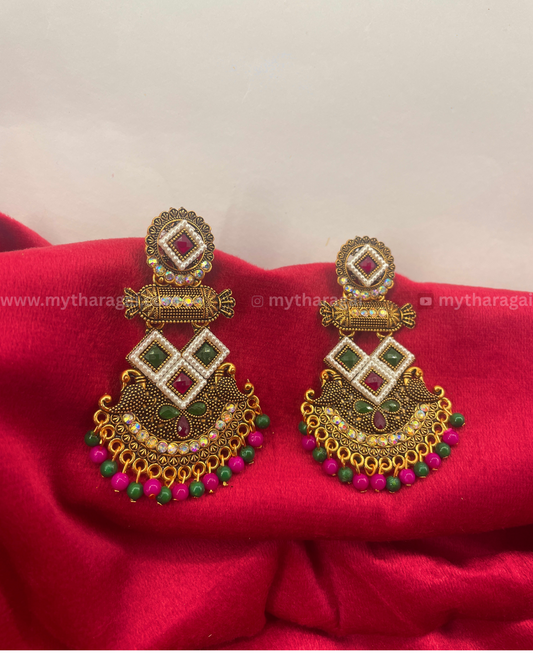 Peacock Jhumka with Stones & Beads | Traditional Ethnic Earrings – Tharagai