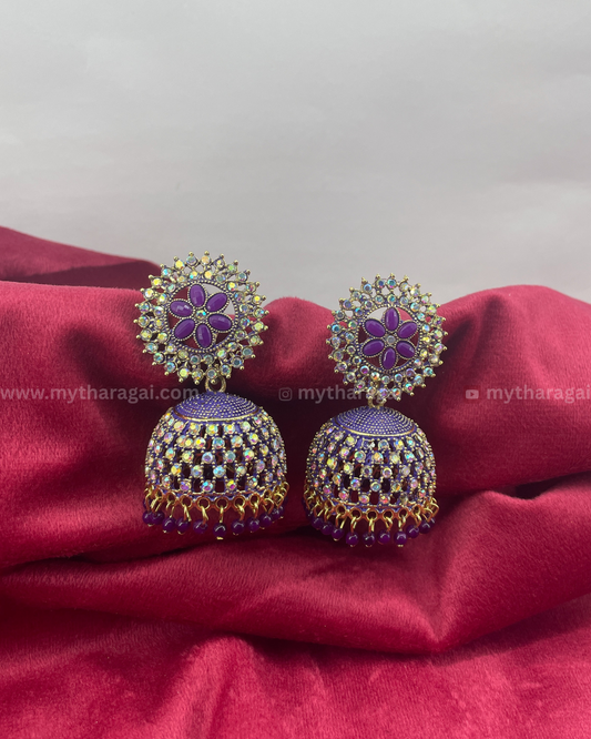 Alluring Purple Stone Jhumka Earrings – Elegant Designer Jewelry by Tharagai