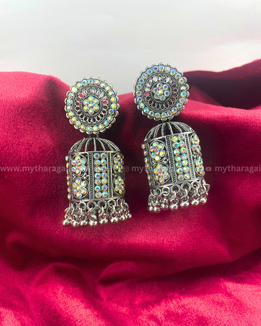 Oxidised Earrings with Stones – Traditional & Trendy Designer Jewelry by Tharagai