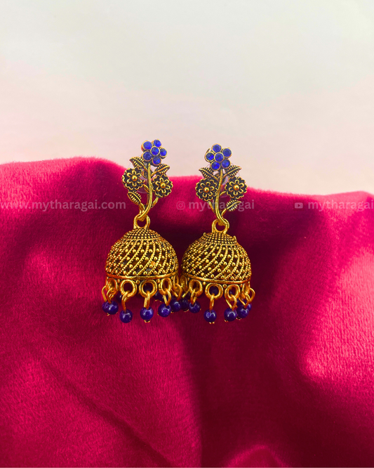 Antique Floral Jhumka with Pearls – Traditional Designer Earrings by Tharagai