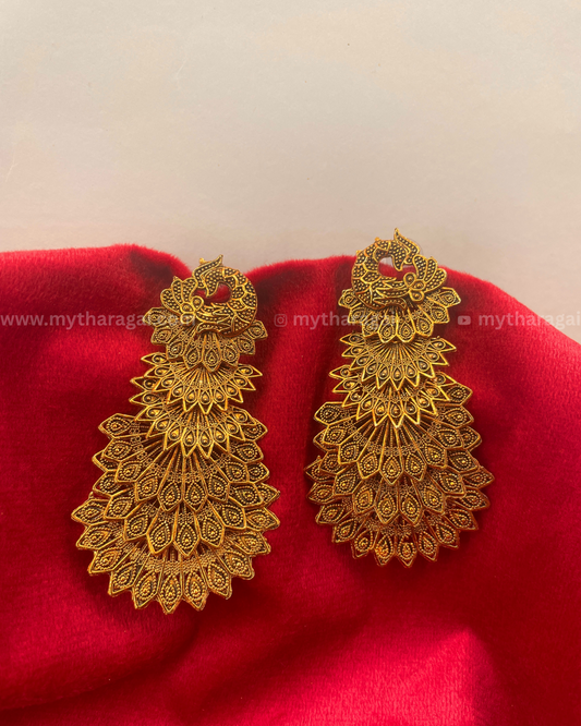 Golden Peacock Earrings | Handcrafted Imitation Jewelry – Tharagai