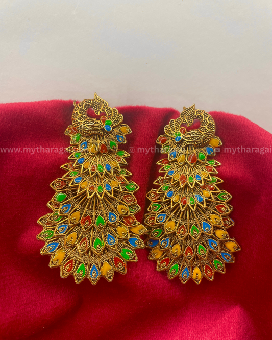 Rainbow Peacock Earrings | Multicolor Handcrafted Jewelry – Tharagai