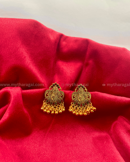 Radha Krishna Earrings with Beads | Handcrafted Ethnic Jewelry – Tharagai